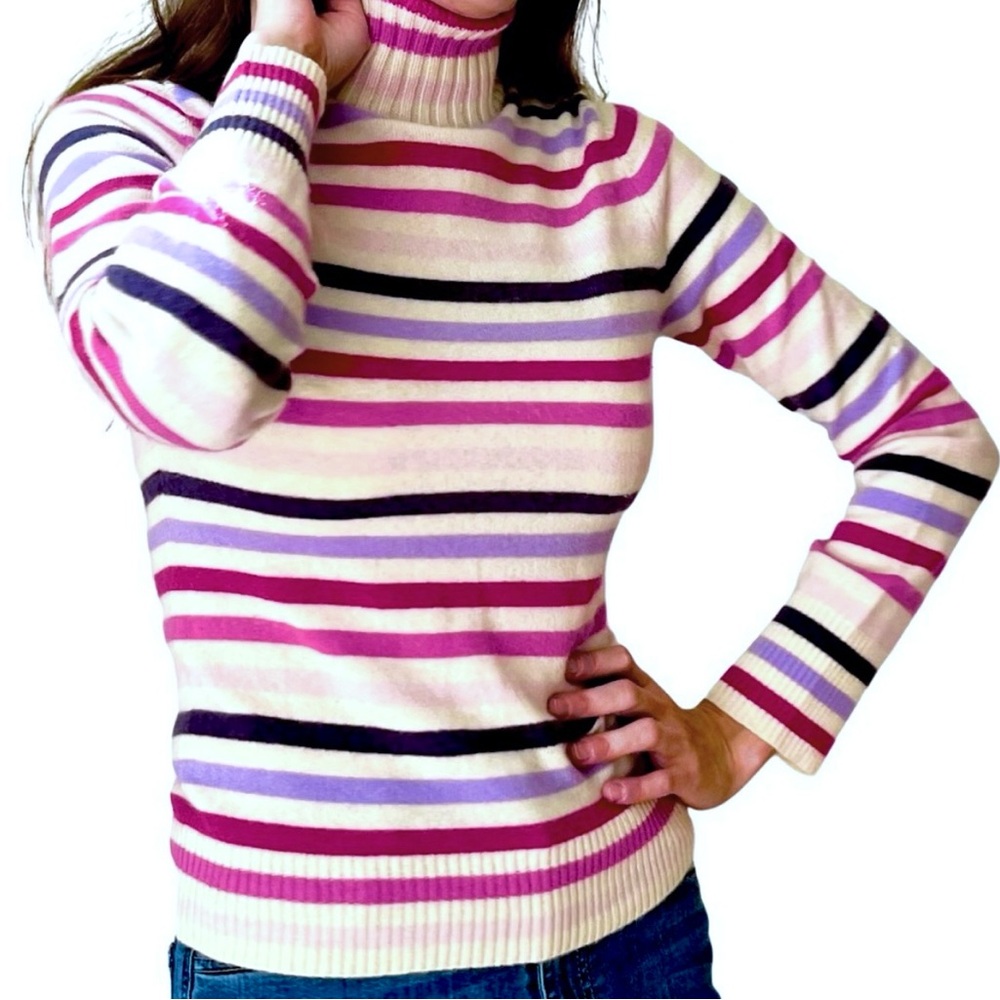 EXPRESS 100% CASHMERE STRIPED TURTLENECK SWEATER SZ SMALL